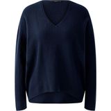 Oui - V-hals Knitwear - Blauw - Katoen