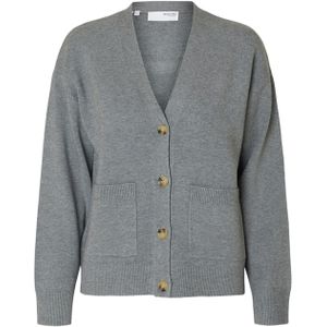 Selected Femme - SLFKAMMA LS KNIT BUTTON - Cardigan - Grijs - Effen - V-hals