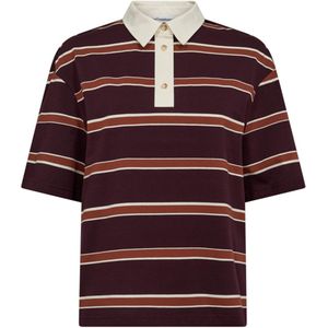 Co'Couture T-shirt bordeaux (Maat: M) - Streep - Halslijn: Polokraag,