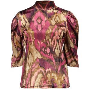 Geisha - T-shirt - Camel/pink - Met Plooimouwen En Print - Dames