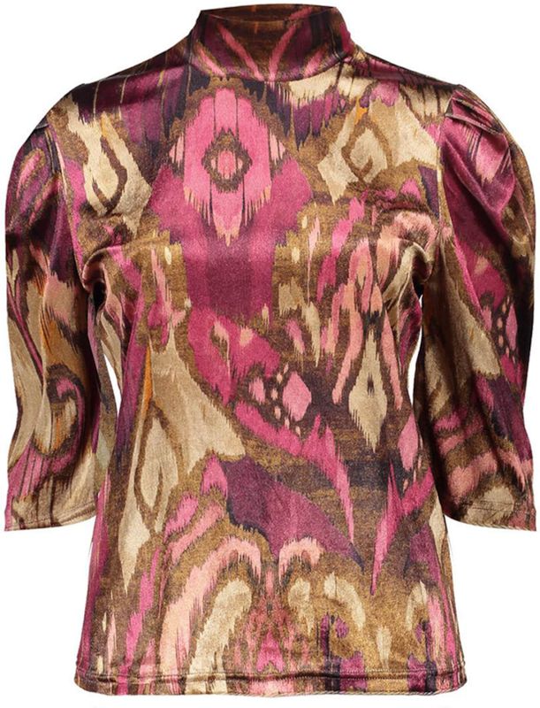 Geisha - T-shirt - Camel/pink - Met Plooimouwen En Print - Dames