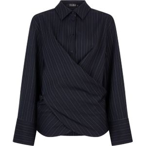Ibana Blouse blauw (Maat: 42) - Streep - Halslijn: Polokraag,