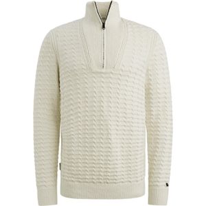 Cast Iron Heren trui ecru (Maat: S) - Kabelpatroon - Halslijn: Opstaande kraag met rits,