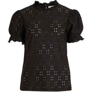 Vila T-shirt zwart (Maat: XS) - Effen - Halslijn: Opstaande kraag,