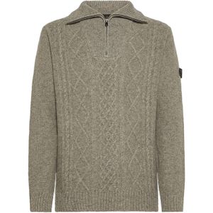 Peuterey Heren trui beige (Maat: 2XL) - Kabelpatroon - Halslijn: Opstaande kraag met rits,