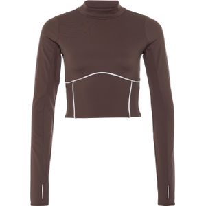 The Lola Club Dames t-shirt bruin (Maat: S) - Effen - Halslijn: Opstaande kraag,