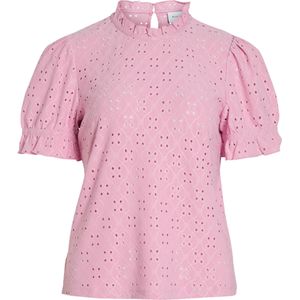 Vila T-shirt roze (Maat: L) - Effen - Halslijn: Opstaande kraag,