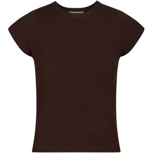 Neo Noir - Tirra Knit Tee - T-shirt - Bruin - Effen - Ronde Halslijn