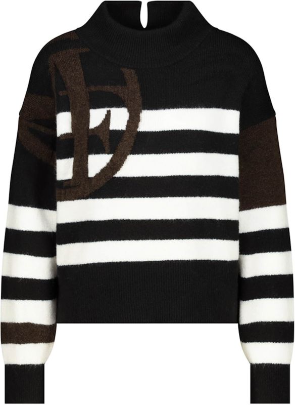 Monari - Pullover - Zwart - Streep - Halslijn: Opstaande Kraag