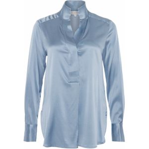 Dea Kudibal Dames blouse blauw (Maat: S) - Effen - Halslijn: Opstaande kraag,