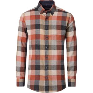 Casa Moda Heren overhemd lange mouw oranje (Maat: L) - Ruit