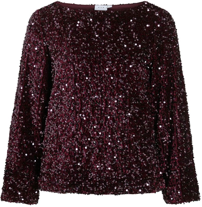 Vila Dames top bordeaux (Maat: S) - Halslijn: Ronde hals,