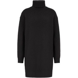 Drykorn Jurk zwart (Maat: XL) - Kabelpatroon - Halslijn: Opstaande kraag,