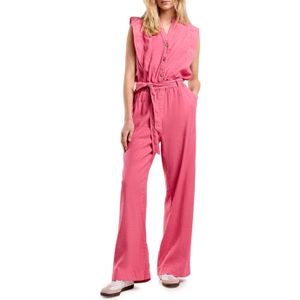 Summum Woman Jumpsuit cotton linen stretch roze (Maat: 38) - Halslijn: V-hals,