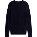 Tommy Hilfiger Heren trui blauw (Maat: S) - Kabelpatroon - Halslijn: Ronde hals,