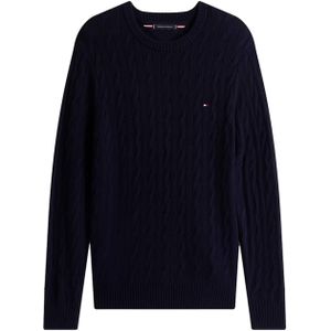 Tommy Hilfiger Heren trui blauw (Maat: S) - Kabelpatroon - Halslijn: Ronde hals,