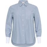 KAFFE Curve Dames blouse blauw (Maat: 42) - Streep - Halslijn: Polokraag,