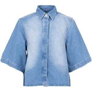 Est'Seven Dames blouse blauw (Maat: XS) - Effen - Halslijn: Polokraag,