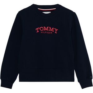 Tommy Hilfiger Meisjes trui blauw (Maat: 140) - Tekst - Halslijn: Ronde hals,