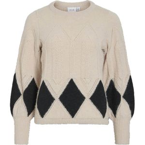 Vila Dames trui ecru (Maat: S) - Kabelpatroon - Halslijn: Ronde hals,