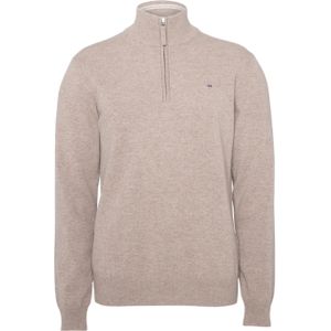 Gant Trui met rits beige (Maat: L) - Mélange - Halslijn: Opstaande kraag met rits,