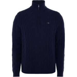 Gant Heren trui brique (Maat: XL) - Kabelpatroon - Halslijn: Opstaande kraag met rits,