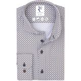 R2 - Overhemd - Beige Blauw - Poplin Graphical Print - Heren - Formeel