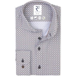 R2 - Overhemd - Beige Blauw - Poplin Graphical Print - Heren - Formeel