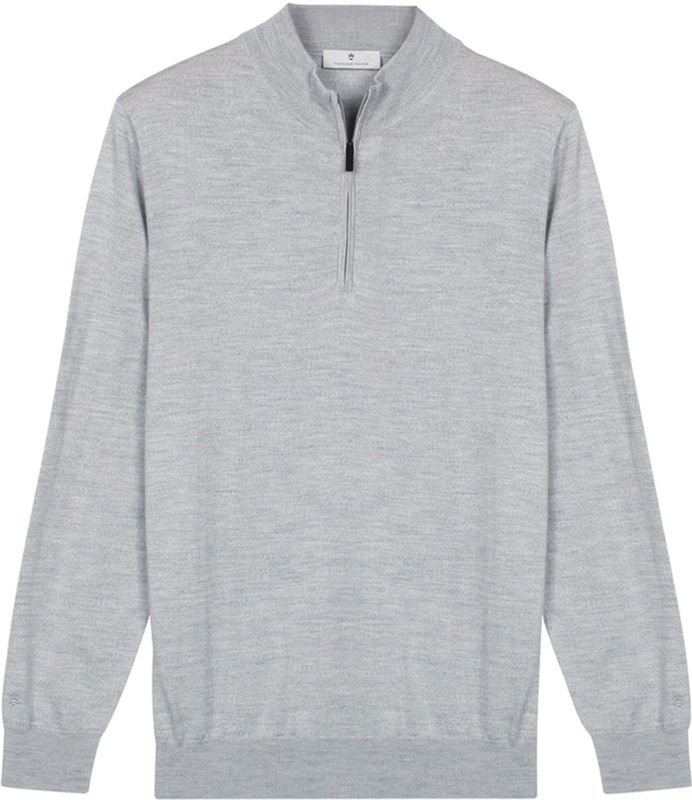 Thomas Maine - Half-Zip Sweater - Lichtgrijs - Effen