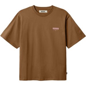 Woodbird T-shirt bruin (Maat: XS) - Tekst - Halslijn: Ronde hals,