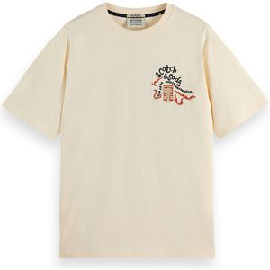 Scotch & Soda Heren t-shirt beige (Maat: M) - Fotoprint - Halslijn: Ronde hals,