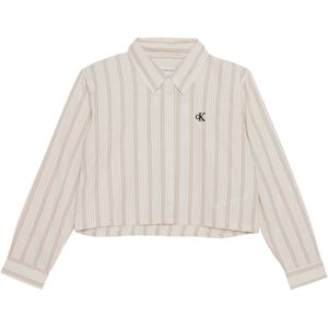 Calvin Klein Meisjes blouse lange mouw beige (Maat: 140) - Streep - Halslijn: Kraag,