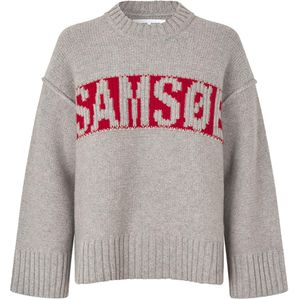 Samsøe Samsøe Dames trui grijs (Maat: L) - Tekst - Halslijn: Ronde hals,