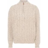 Fynch-Hatton Heren trui met rits beige (Maat: S) - MélangeKabelpatroon - Halslijn: Opstaande kraag met rits,