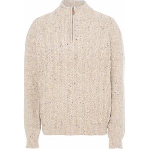 Fynch-Hatton Heren trui met rits beige (Maat: S) - MélangeKabelpatroon - Halslijn: Opstaande kraag met rits,