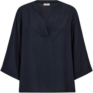Freequent Dames blouse blauw (Maat: L) - Effen - Halslijn: V-hals,