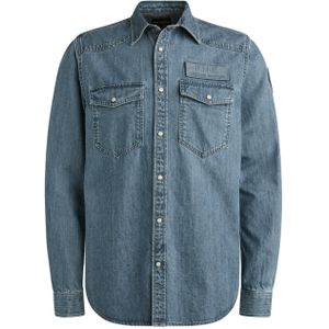 PME Legend Heren overhemd lange mouw blauw (Maat: S) - Effen