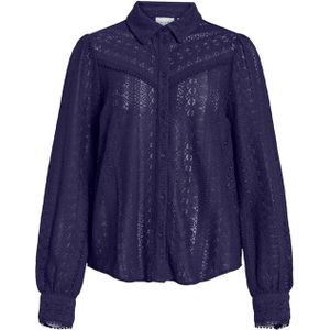 Vila Dames blouse blauw (Maat: S) - Effen - Halslijn: Polokraag,