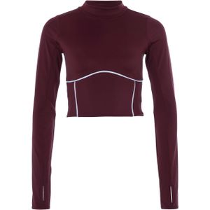 The Lola Club Dames t-shirt bordeaux (Maat: M) - Effen - Halslijn: Opstaande kraag,