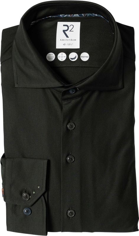 R2 Amsterdam Overhemd lange mouw groen (Maat: 37) - Effen