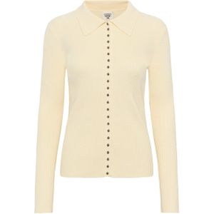 Karen By Simonsen Dames vest ecru (Maat: M) - Effen - Halslijn: Polokraag,