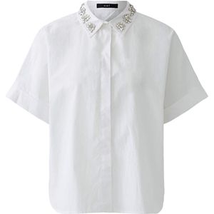 OUI Dames blouse wit (Maat: 38) - Effen - Halslijn: Polokraag,