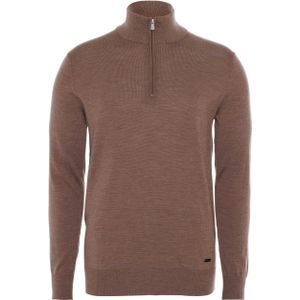 Born with appetite Heren trui met rits beige (Maat: S) - Halslijn: Opstaande kraag met rits,