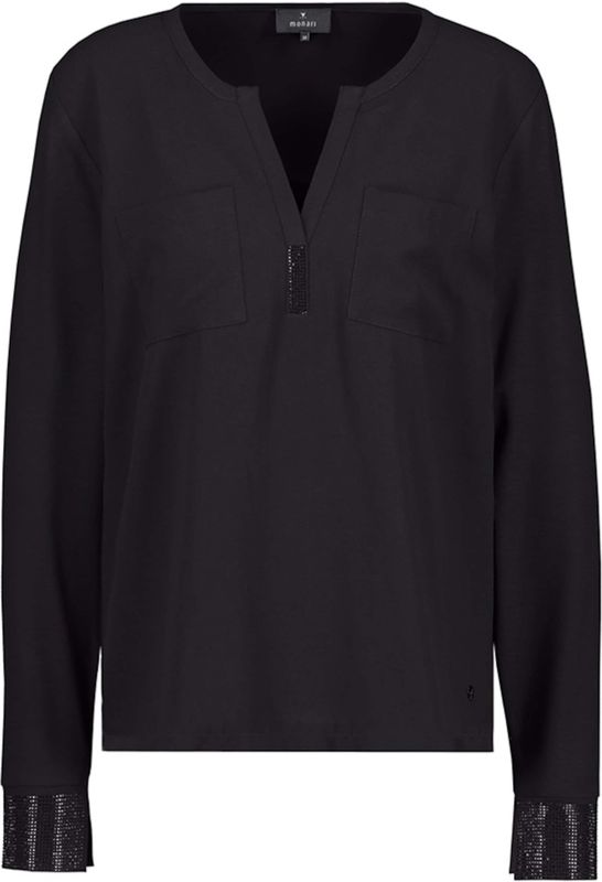 Monari Dames longsleeve zwart (Maat: 38) - Effen - Halslijn: V-hals,