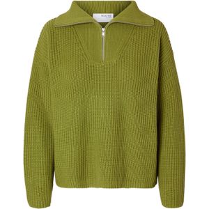 Selected Femme Trui groen (Maat: XL) - Effen - Halslijn: Opstaande kraag,