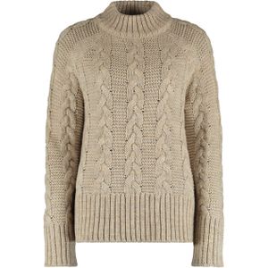 Bloomings Dames trui beige (Maat: S) - Kabelpatroon - Halslijn: Opstaande kraag,