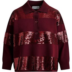 Essentiel Antwerp Trui bordeaux (Maat: S) - StreepGlitter - Halslijn: Polokraag,