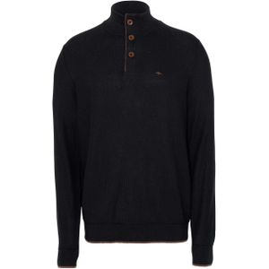 Fynch-Hatton Heren trui met rits zwart (Maat: M) - Effen - Halslijn: Opstaande kraag,