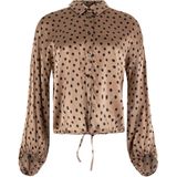 Anna - Blouse - Beige - Stip - Halslijn Polokraag