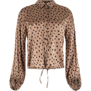 Anna - Blouse - Beige - Stip - Halslijn Polokraag